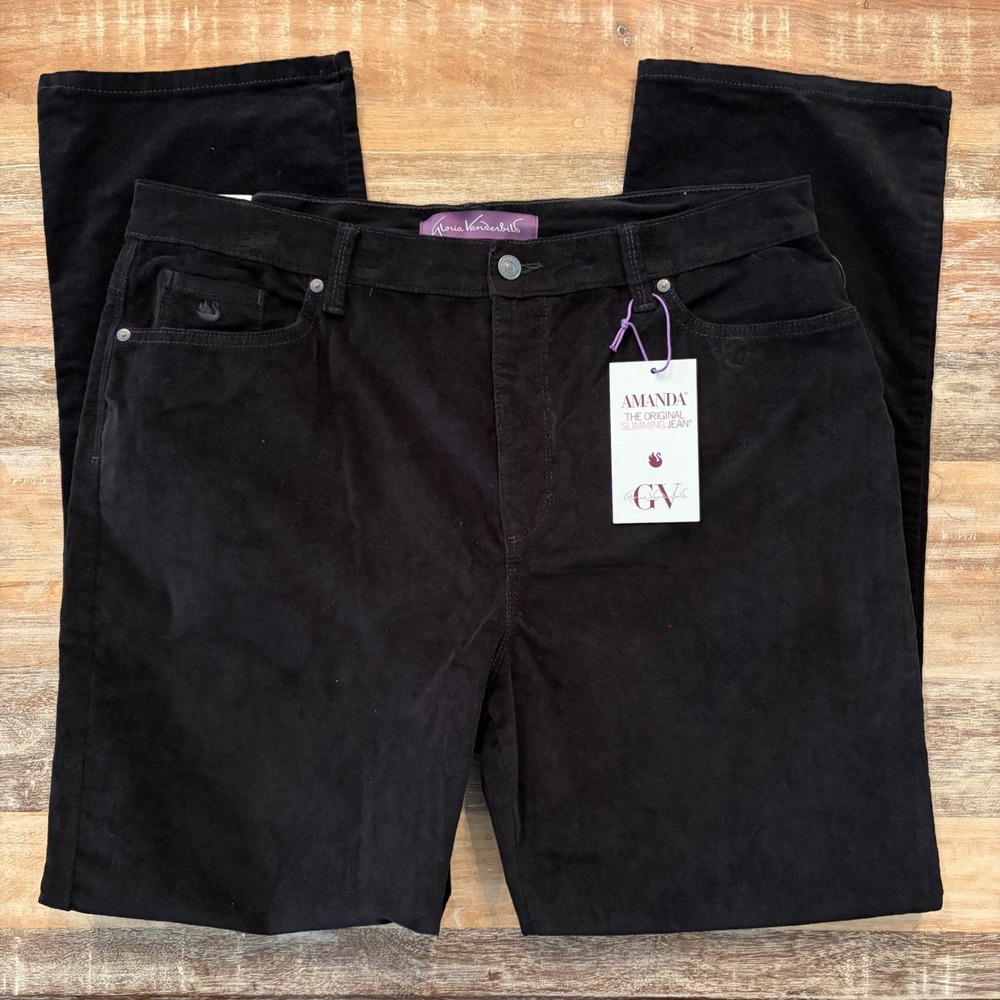 Gloria Vanderbilt Amanda Slimming Corduroy Jeans Black Tapered Leg 16 Average